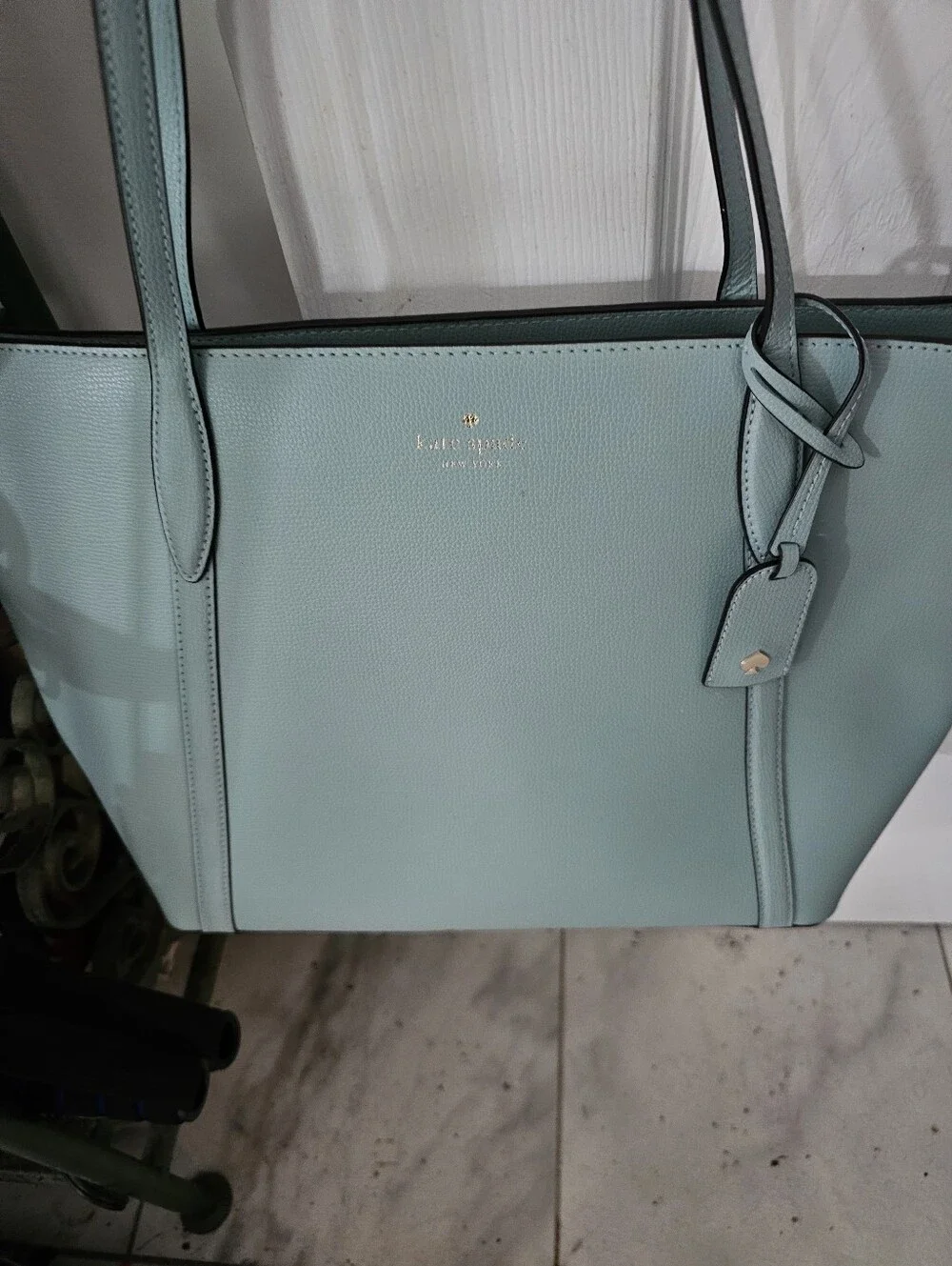 kate spade Seafoam Leather Tote with Gold Logo
